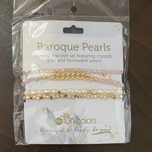 Freshwater Pearl & Gold Bracelet set 4 pieces. NWT